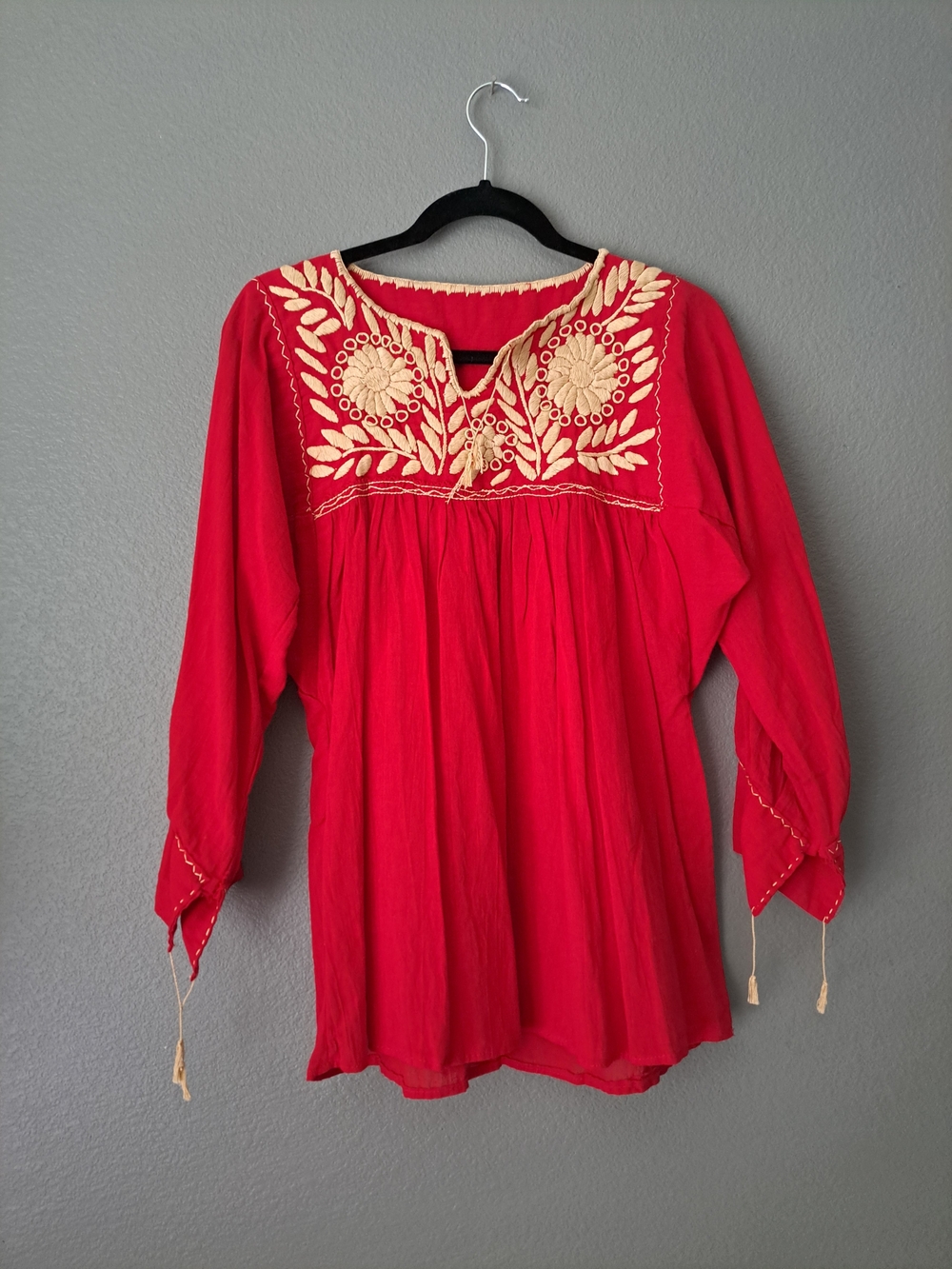 Red Embroidered Peasant Blouse - Women Tops